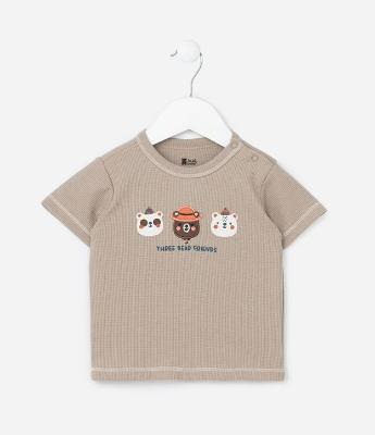 Camiseta Infantil Texturizada com Estampa Bichinhos - Tam 0 a 18 meses