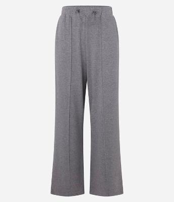 Calça Wide Leg Cintura Alta em Chenille com Malha Brushed