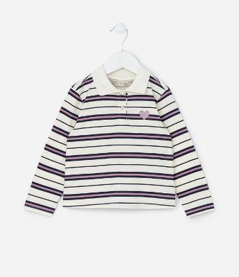 Blusa Infantil com Bordado Coração e Listras - Tam 1 a 6 Anos