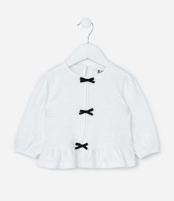 Blusa Infantil Texturizada com Lacinhos Contrastantes - Tam 0 a 18 meses