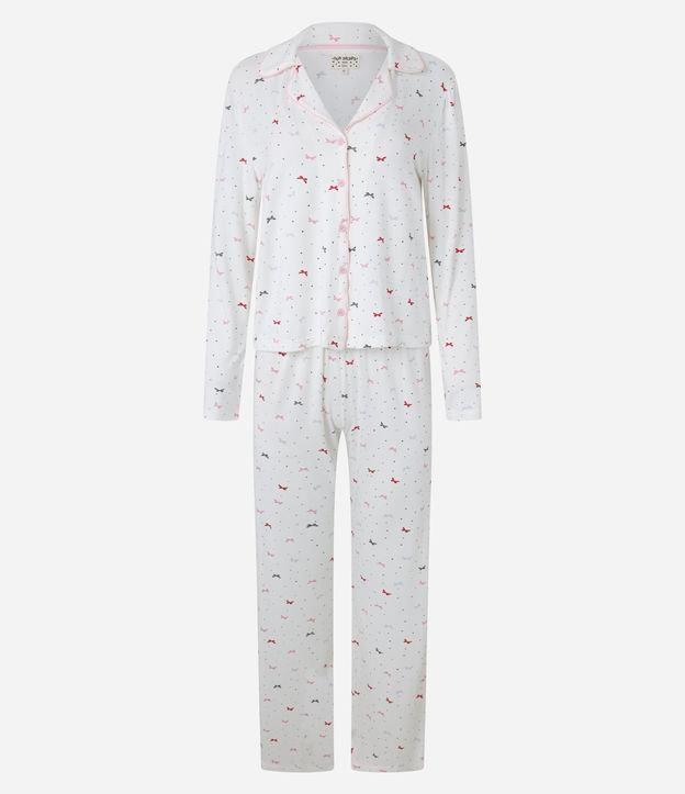 Pijama Americano Longo em Viscose com Estampa de Lacinhos - 1