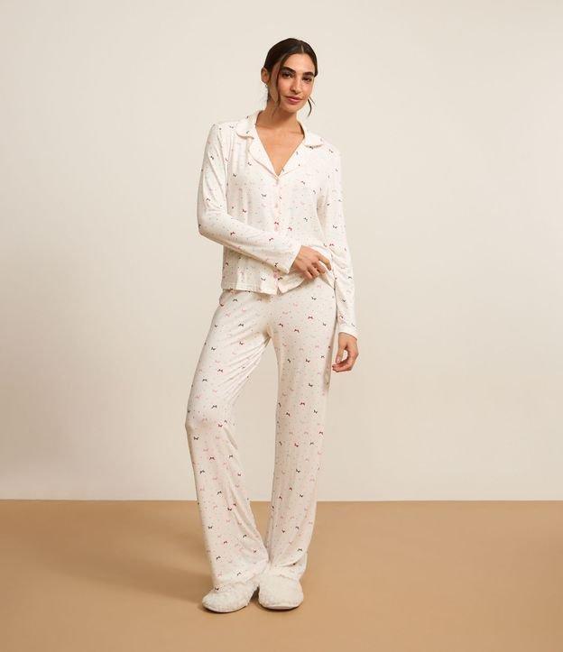 Pijama Americano Longo em Viscose com Estampa de Lacinhos - 2