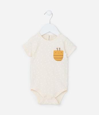 Body Infantil com Bolsinho e Estampa Abelhinha - Tam 0 a 18 meses