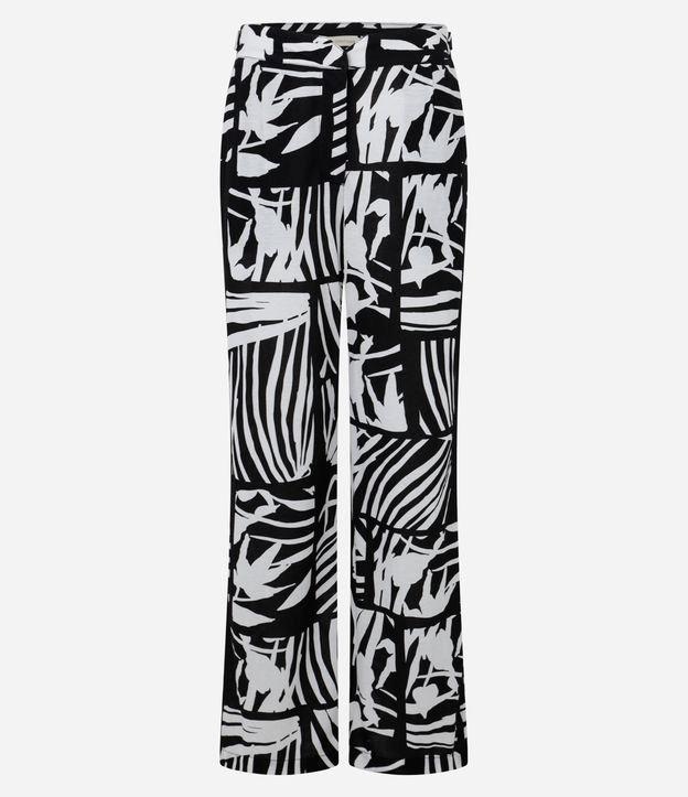 Calça Reta em Piquet com Amarração e Estampa Folhagem - 1