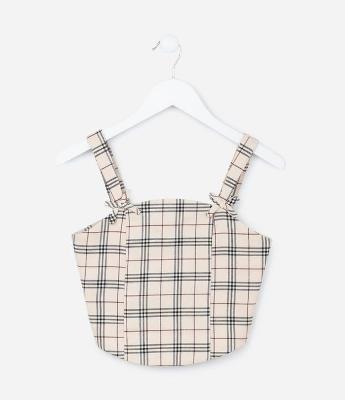 Blusa Infantil em Alfaiataria com Estampa Xadrez - Tam 5 a 14 Anos