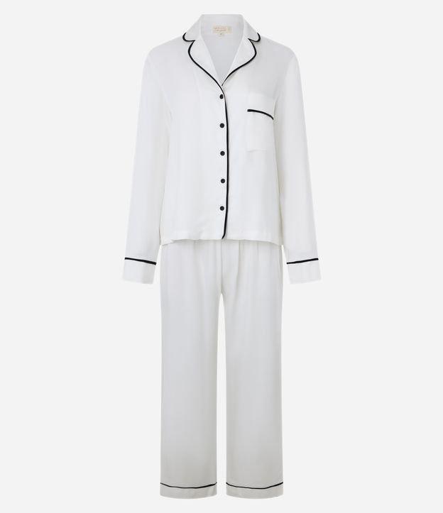 Pijama Americano Longo em Chalis com Viés Contrastante e Bolsinho - 1