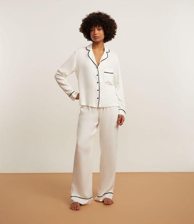 Pijama Americano Longo em Chalis com Viés Contrastante e Bolsinho - 2