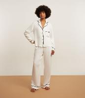 Pijama Americano Longo em Chalis com Viés Contrastante e Bolsinho - 2