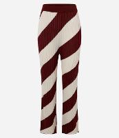 Calça Reta Canelada Cintura Média em Tricô com Listras em Espiral - 1