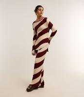 Calça Reta Canelada Cintura Média em Tricô com Listras em Espiral - 2