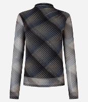 Blusa em Tule com Gola Alta e Estampa Xadrez - 1
