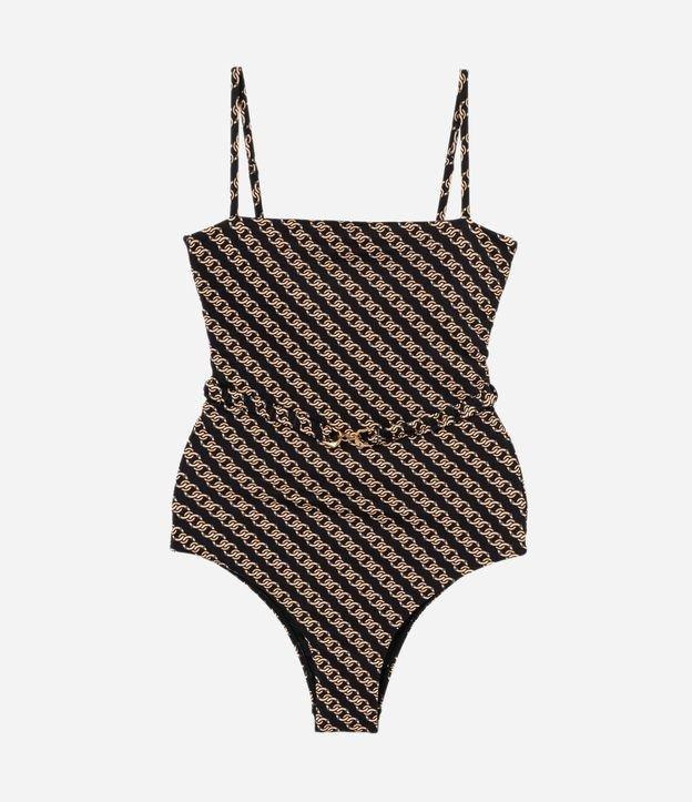 Maiô Reto em Microfibra com Estampa de Correntes e Cinto - 1