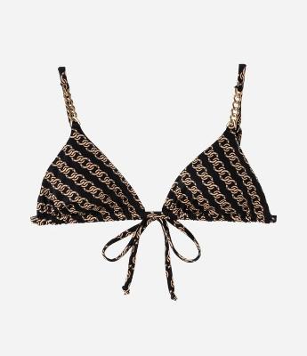 Biquíni Top Cortininha em Microfibra com Estampa de Correntes e Aviamentos