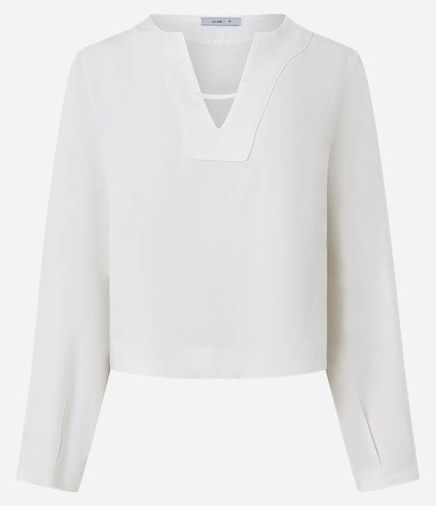 Blusa em Crepe com Gola V e Prega no Punho - 1