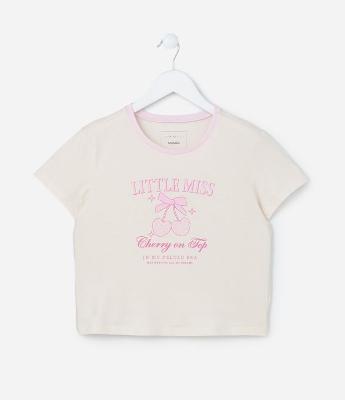 Blusa Baby Look Infantil com Estampa Cerejinhas - Tam 7 a 14 Anos