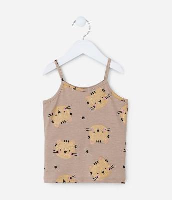 Regata Infantil em Cotton com Estampa Tigrinho - Tam 1 a 6 Anos