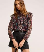 Blusa em Chiffon com Gola Alta e Estampa Paisley - 1