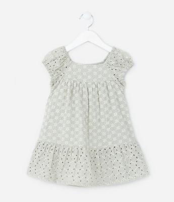 Vestido Infantil em Laise com Textura de Florzinhas - Tam 1 a 5 Anos