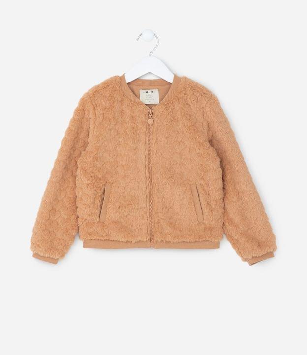 Jaqueta Bomber Infantil em Fleece com Textura de Corações - Tam 1 a 5 Anos - 1