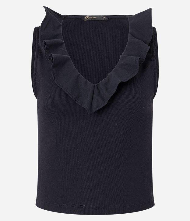 Blusa Canelada em Ribana com Babados no Decote V - 1