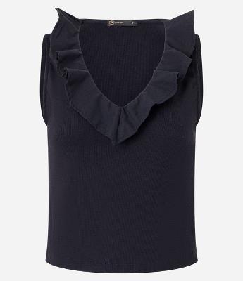 Blusa Canelada em Ribana com Babados no Decote V