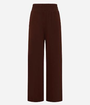 Calça Evasê Cintura Média em Ribana com Textura Canelada