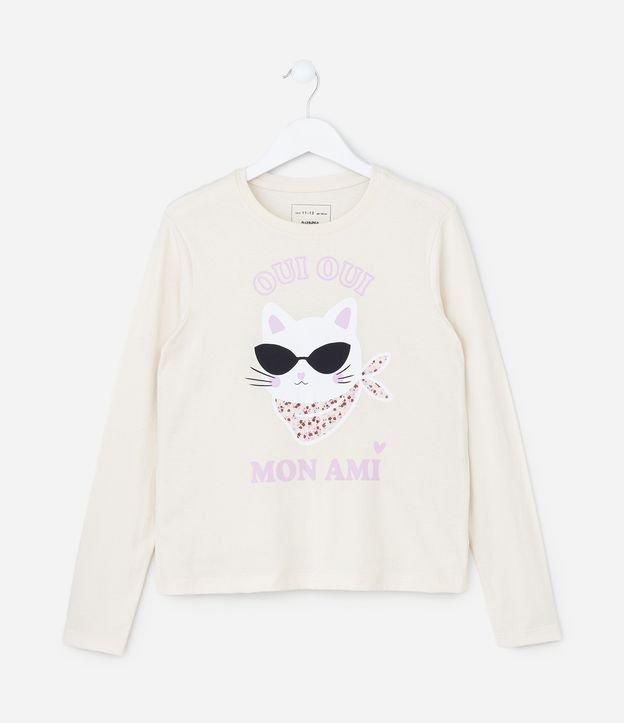 Camiseta Infantil com Estampa Gato de Óculos - Tam 5 a 14 Anos - 1
