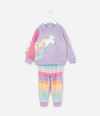 Pijama Infantil em Fleece com Bordado Unicórnio - Tam 1 a 4 Anos