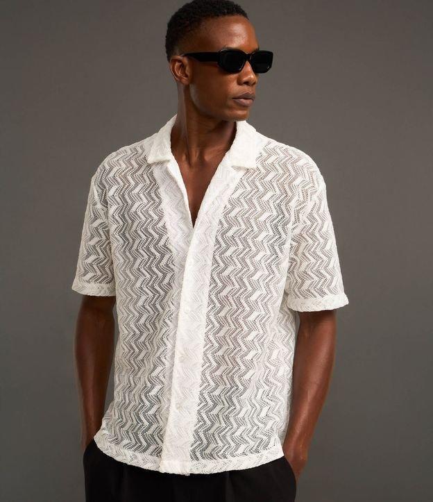 Camisa Boxy em Renda com Gola Bowling Texturizada - 2
