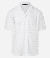 Camisa Boxy em Renda com Gola Bowling Texturizada - 1