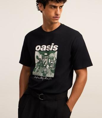 Camiseta Boxy em Algodão com Estampa "Oasis"