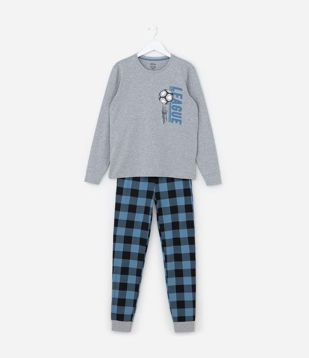 Pijama Infantil Longo com Estampa de Futebol e Xadrez - Tam 6 a 14 Anos - 1