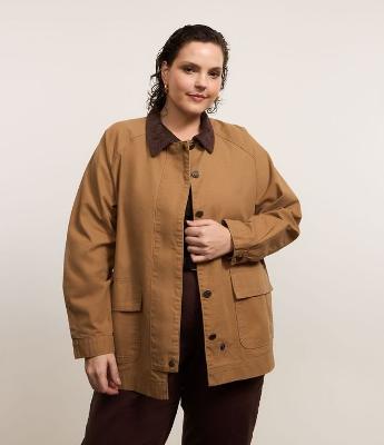 Jaqueta Sarja com Gola de Veludo Cotelê Curve & Plus Size