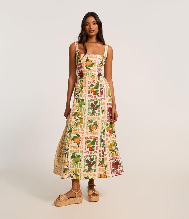 Vestido Longo em Tricoline com Estampa Tropical - 2