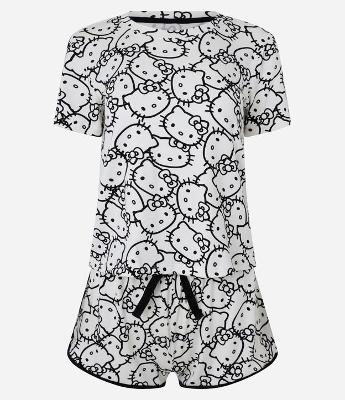 Pijama Short Doll em Viscose com Estampa Hello Kitty Bicolor