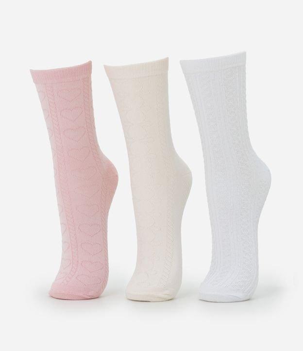 Kit 03 Meias Cano Médio em Algodão com Textura de Corações - 1