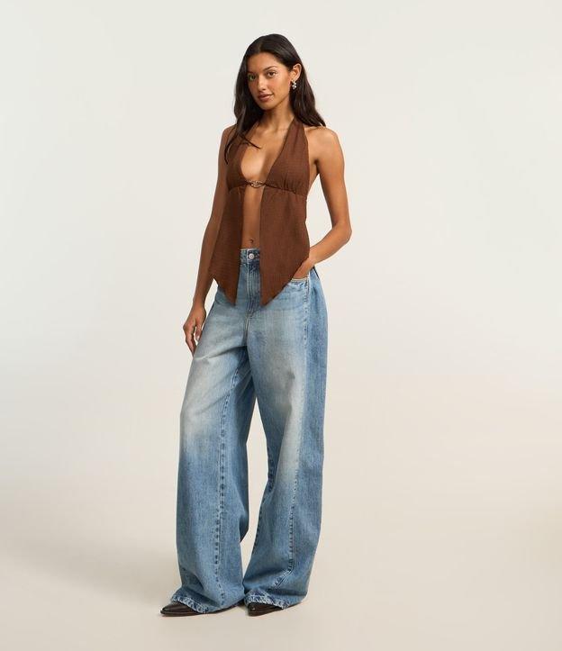 Calça Wide Leg em Jeans com Pregas Laterais - 2