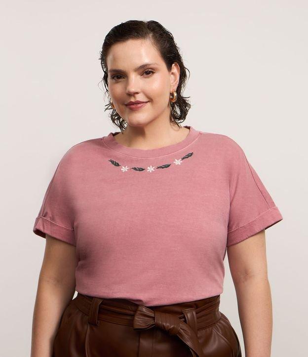 Camiseta em Algodão com Bordado Floral Curve & Plus Size - 1