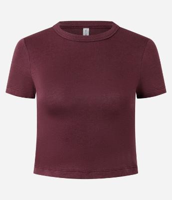 Blusa Cropped Básica em Ribana com Manga Curta