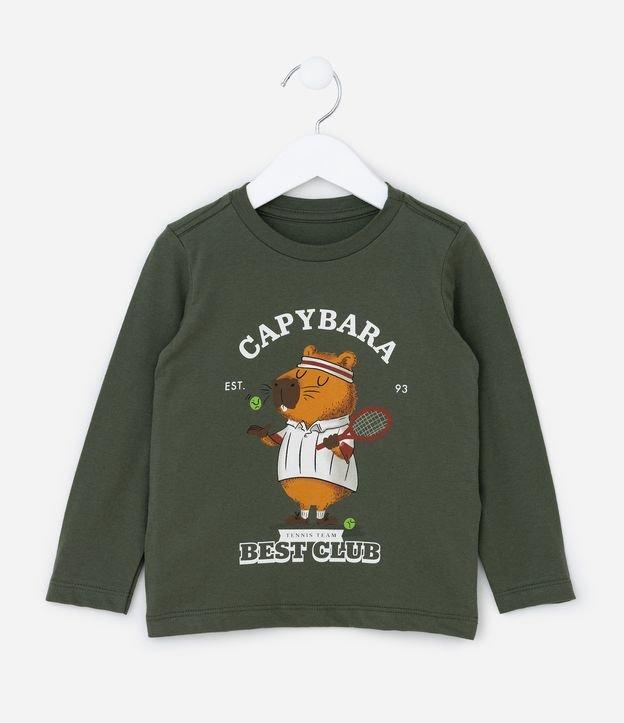 Camiseta Infantil em Algodão com Estampa Capivara Tenista - Tam 1 a 6 anos - 1
