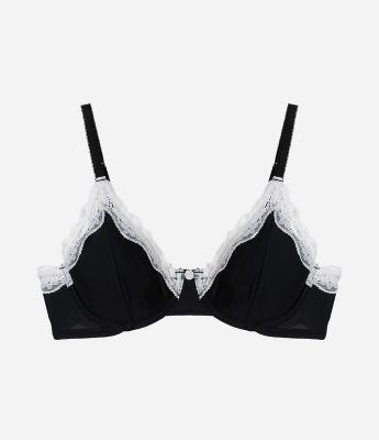 Sutiã sem Bojo com Aro em Microfibra com Detalhes de Renda e Aplicação de Florzinha