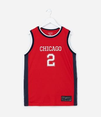 Regata Esportiva Infantil com Estampa Basquete Chicago - Tam 5 a 14 Anos