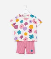 Conjunto Infantil Canelado com Estampa Floral - Tam 1 a 6 Anos - 1