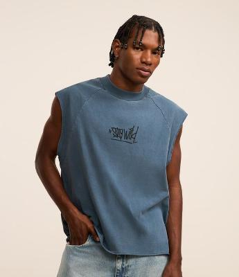 Regata Boxy em Algodão com Estampa Lettering e Efeito Estonado