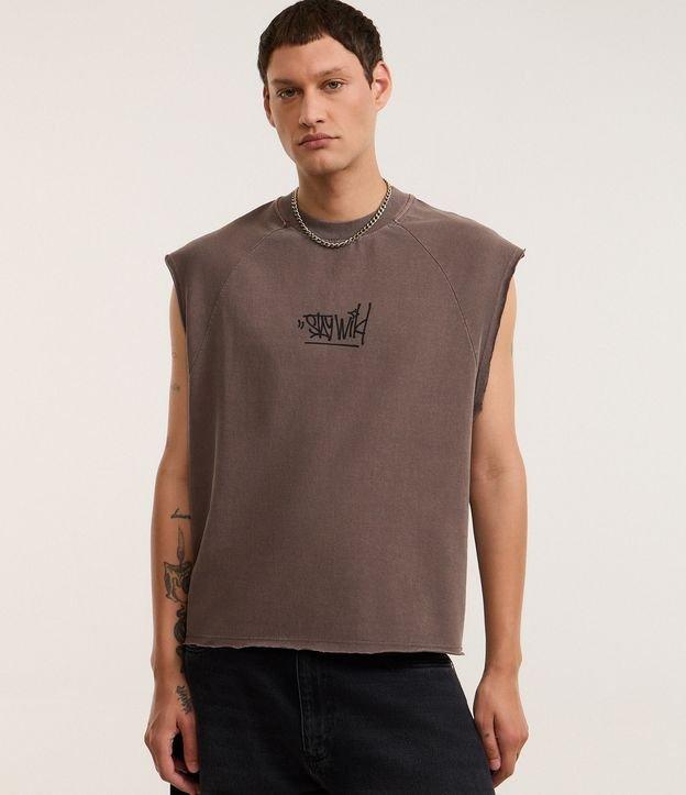 Regata Boxy em Algodão com Estampa Lettering e Efeito Estonado - 1