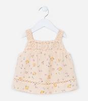 Conjunto Infantil com Efeito Crochê e Estampa Floral - Tam 1 a 5 Anos - 1