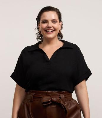 Camisa Crepe Airflow com Manga Dobradinha Curve & Plus Size