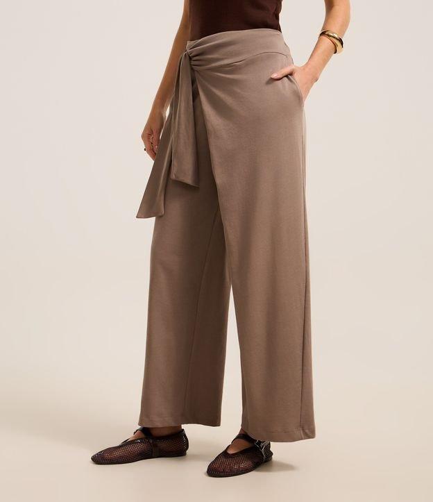 Calça Reta em Algodão com Transpasse e Amarração - 1