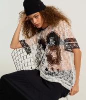 Camiseta Alongada em Renda com Estampa 03 - 1