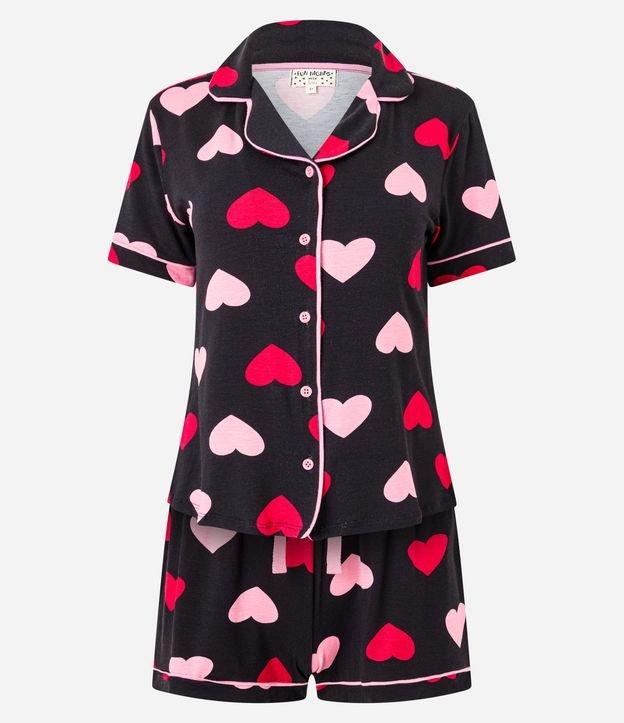 Pijama Americano Short Doll em Viscose com Estampa de Corações - 1